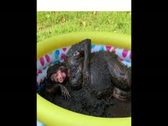 Fat slut enjoys swimming in a pool full of black shit